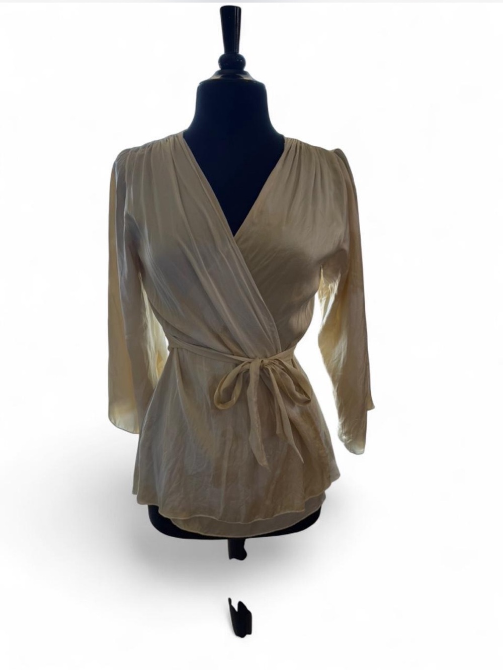 Fleur du Mal Cream Silk Blend Wrap Blouse with Tie Waist #boho